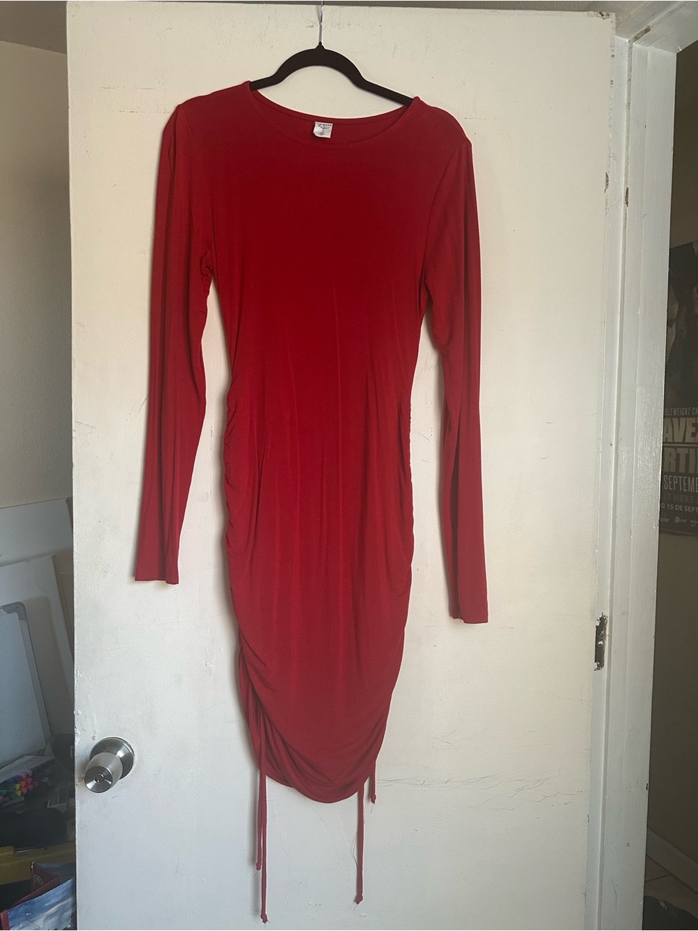 Melrose and Market Red Long-Sleeve Ruched Midi Dress